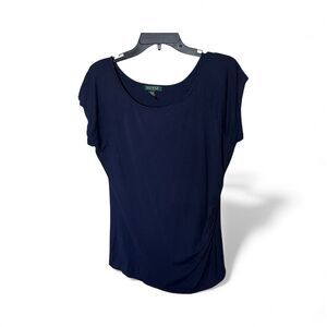 Lauren Ralph Lauren Blue Short Sleeve T Shirt Top with Left Side Ruching Size XL